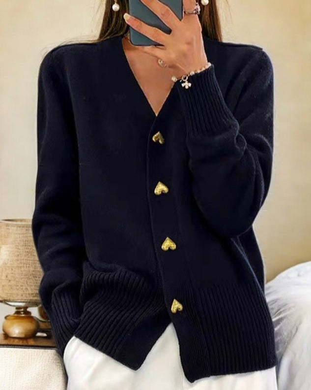 Adele - Soft Heart-Button Knit Cardigan