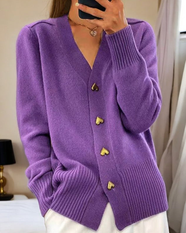 Adele - Soft Heart-Button Knit Cardigan